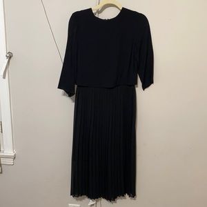 Zara black pleated midi dress, with 3/4 sleeves